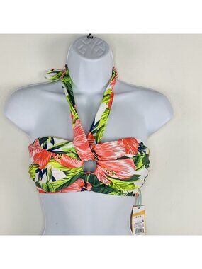 Kona Sol Bikini Top sz S Pink Green Hawaiin Floral Y2K Tropical Resort NEW QK59